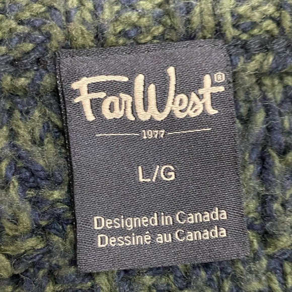 Far West Green & Navy Blue Cable Knit Crew Neck Pullover Sweater L - Picture 3 of 16